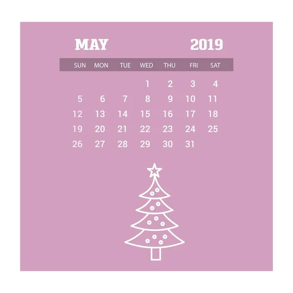 2019 Feliz Año Nuevo Mayo Calendario Plantilla Fondo Navidad — Vector de stock