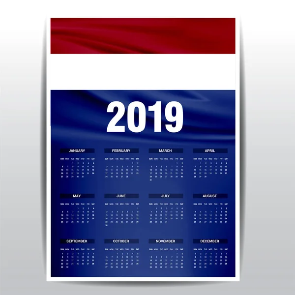 Tle Flaga Holandia 2019 Kalendarza Język Angielski — Wektor stockowy