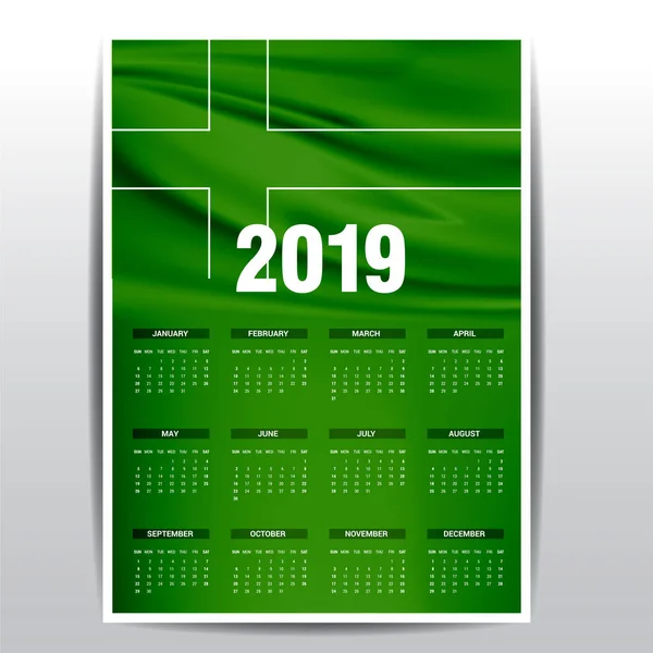 Calendario 2019 Ladonia Fondo Bandera Idioma Inglés — Archivo Imágenes Vectoriales