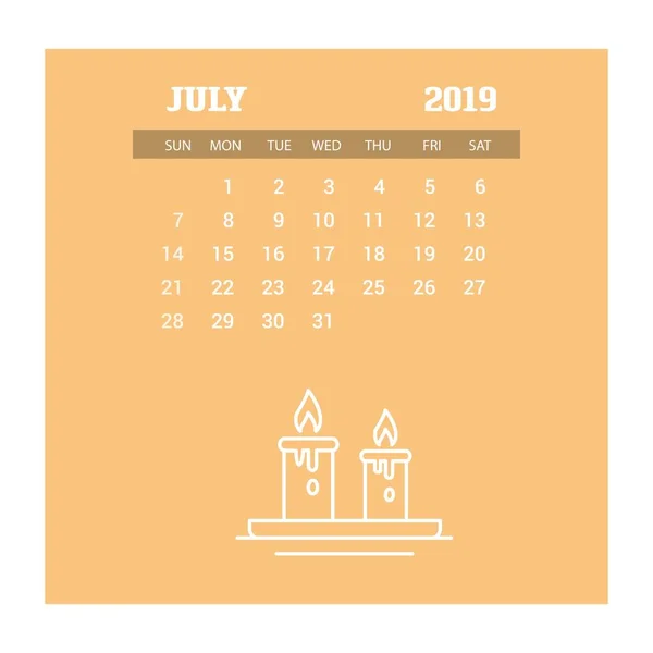 2019 Feliz Ano Novo Julho Calendário Modelo Fundo Natal — Vetor de Stock