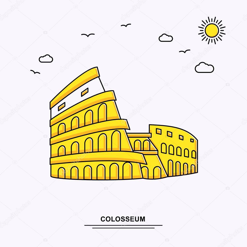 COLOSSEUM Monument Poster Template. World Travel Yellow illustration Background in Line Style with beauture nature Scene