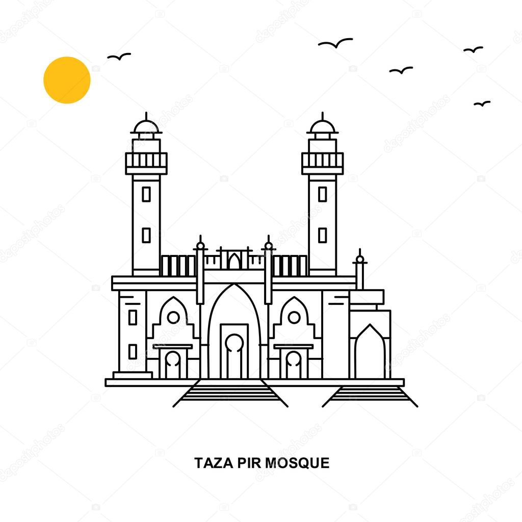 TAZA PIR MOSQUE Monument. World Travel Natural illustration Background in Line Style