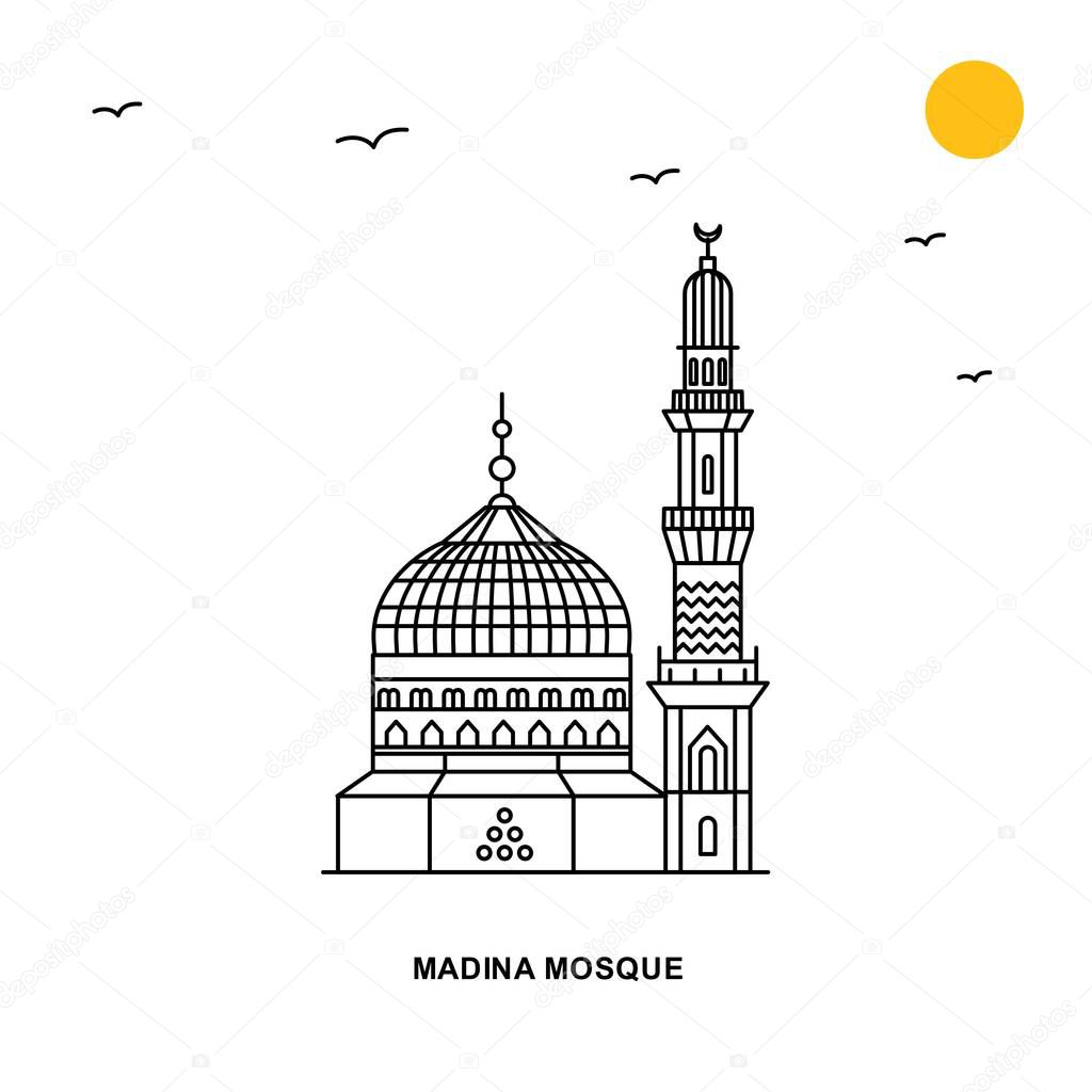 MADINA MOSQUE Monument. World Travel Natural illustration Background in Line Style