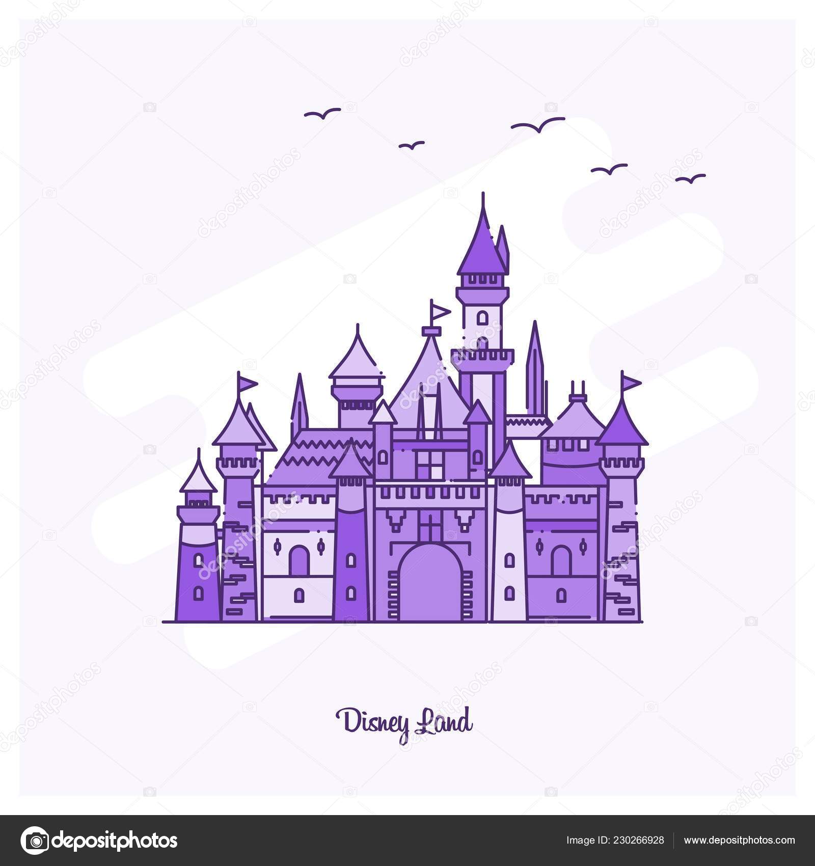 Disney Land Landmark Purple Dotted Line Skyline Vector Illustration