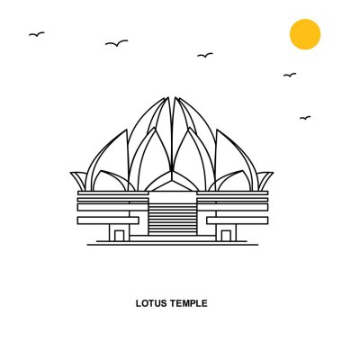 Lotus Temple anıt. Dünya seyahat doğal resimde arka planda çizgi stili