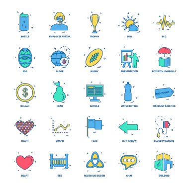 25 iş kavramı Mix düz renk simge seti