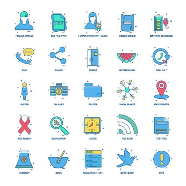 25 iş kavramı Mix düz renk simge seti