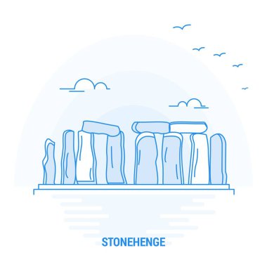 Stonehenge mavi Landmark. Yaratıcı arka plan ve Poster şablonu