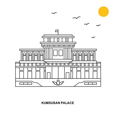 Kumsusan Palace anıt. Dünya seyahat doğal resimde arka planda çizgi stili
