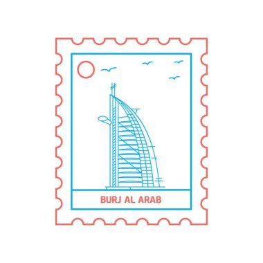 Burj Al Arab posta pulu mavi ve kırmızı çizgi stili, vektör çizim