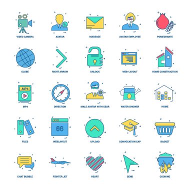 25 iş kavramı Mix düz renk simge seti