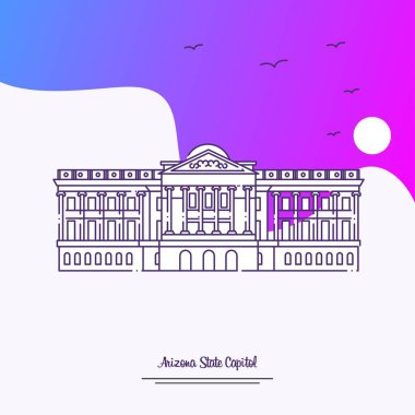 Seyahat Arizona Devlet Capitol Poster şablonu. Mor yaratıcı arka plan