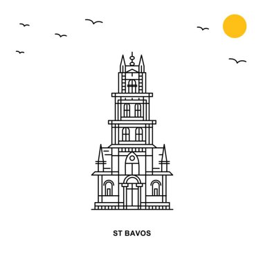 St Bavos Anıtı. Dünya seyahat doğal resimde arka planda çizgi stili