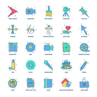 25 iş kavramı Mix düz renk simge seti