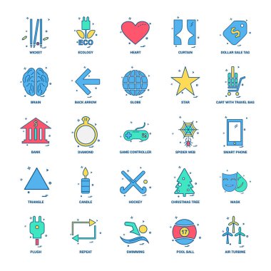 25 iş kavramı Mix düz renk simge seti