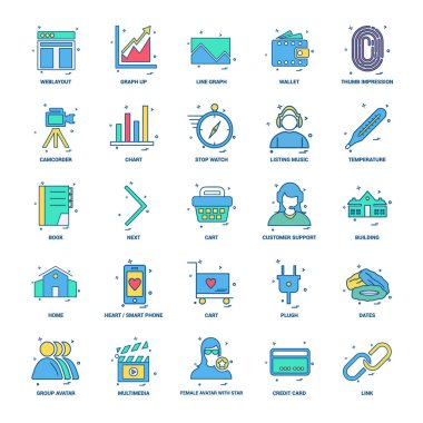 25 iş kavramı Mix düz renk simge seti