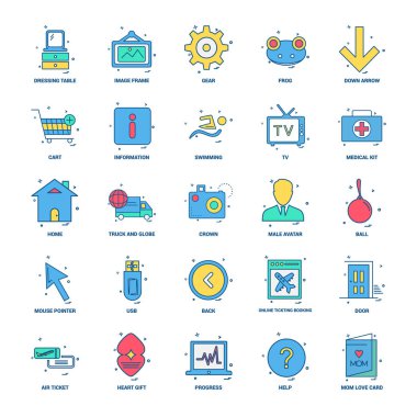 25 iş kavramı Mix düz renk simge seti