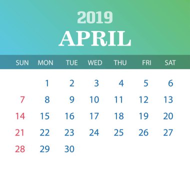 2019 takvim şablonu - Nisan