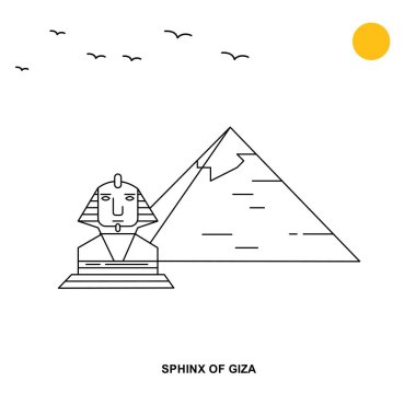 Sfenks Giza anıtın. Dünya seyahat doğal resimde arka planda çizgi stili