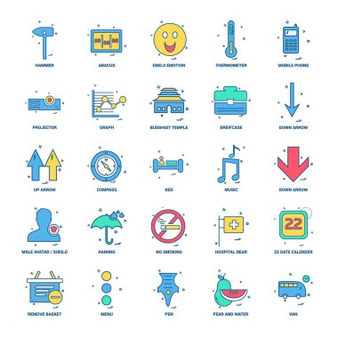 25 iş kavramı Mix düz renk simge seti