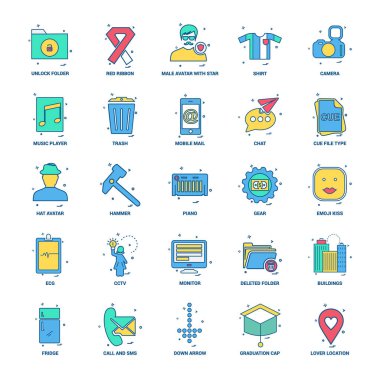 25 iş kavramı Mix düz renk simge seti