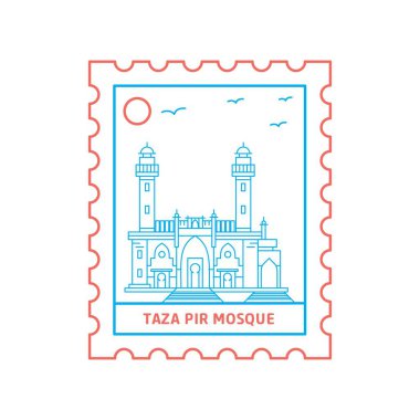 Taza Pir Camii posta pulu mavi ve kırmızı çizgi stili, vektör çizim