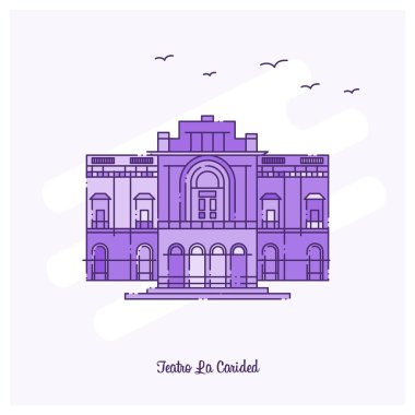 Teatro La Carided Simgesel Yapı mor noktalı çizgi manzarası vektör çizim