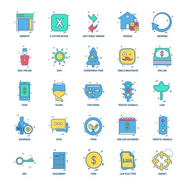 25 iş kavramı Mix düz renk simge seti