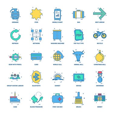 25 iş kavramı Mix düz renk simge seti