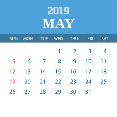 2019 takvim şablonu - Mayıs