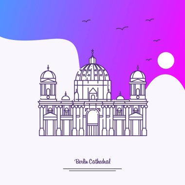 Seyahat Berlin katedral Poster şablonu. Mor yaratıcı arka plan