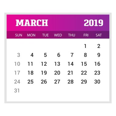 2019 mutlu yeni yıl Mart takvim şablonu. Noel arka plan