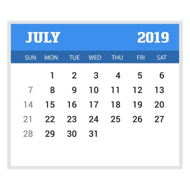 2019 mutlu yeni yıl Temmuz takvim şablonu. Noel arka plan