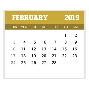 2019 mutlu yeni yıl Şubat takvim şablonu. Noel arka plan