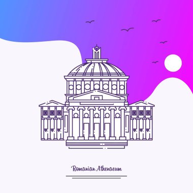 Seyahat Romen Athenaeum Poster şablonu. Mor yaratıcı arka plan