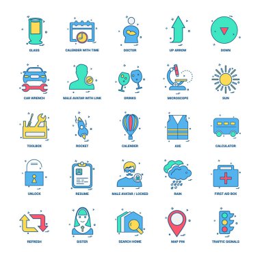 25 iş kavramı Mix düz renk simge seti