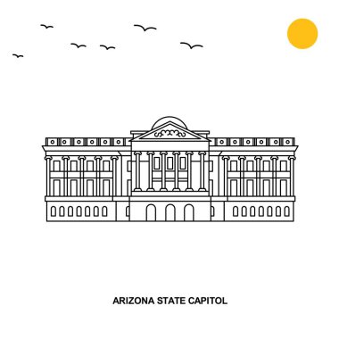 Arizona Devlet Capitol Anıtı. Dünya seyahat doğal resimde arka planda çizgi stili