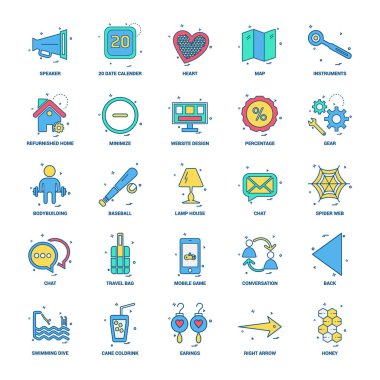 25 iş kavramı Mix düz renk simge seti