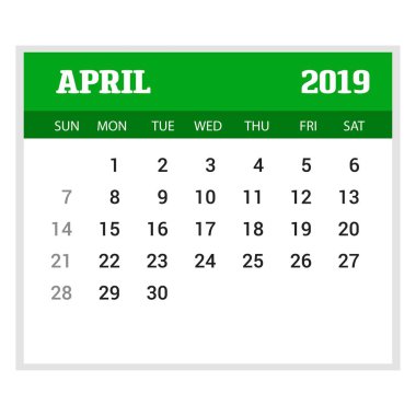 2019 mutlu yeni yıl Nisan takvimi şablonunu. Noel arka plan