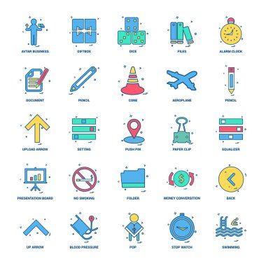 25 iş kavramı Mix düz renk simge seti