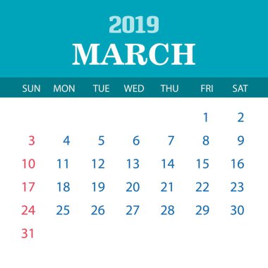 2019 takvim şablonu - Mart