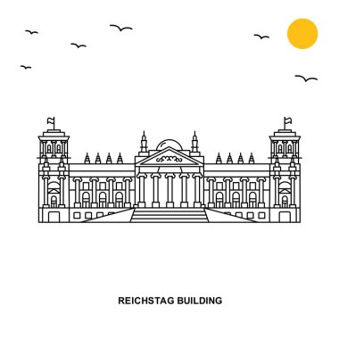 Reichstag Binası anıt. Dünya seyahat doğal resimde arka planda çizgi stili