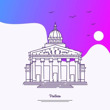 Seyahat Pantheon Poster şablonu. Mor yaratıcı arka plan