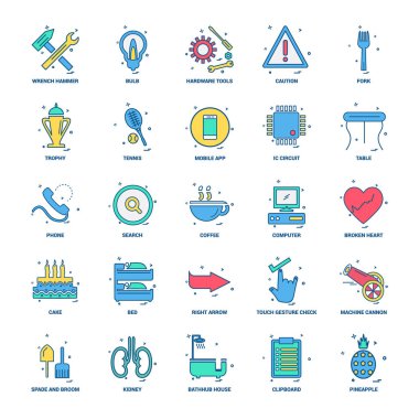 25 iş kavramı Mix düz renk simge seti