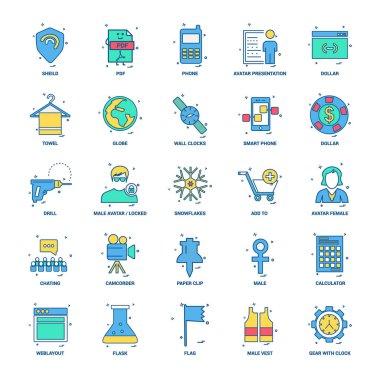 25 iş kavramı Mix düz renk simge seti