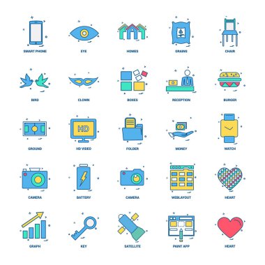 25 iş kavramı Mix düz renk simge seti