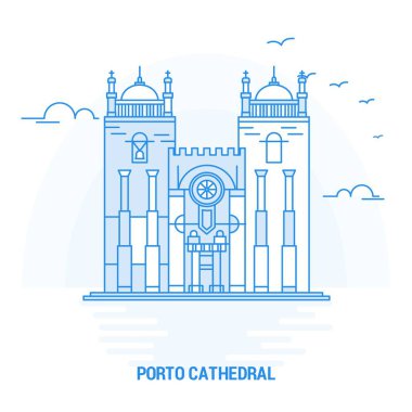 Porto katedral mavi Landmark. Yaratıcı arka plan ve Poster şablonu