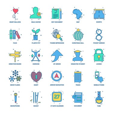 25 iş kavramı Mix düz renk simge seti