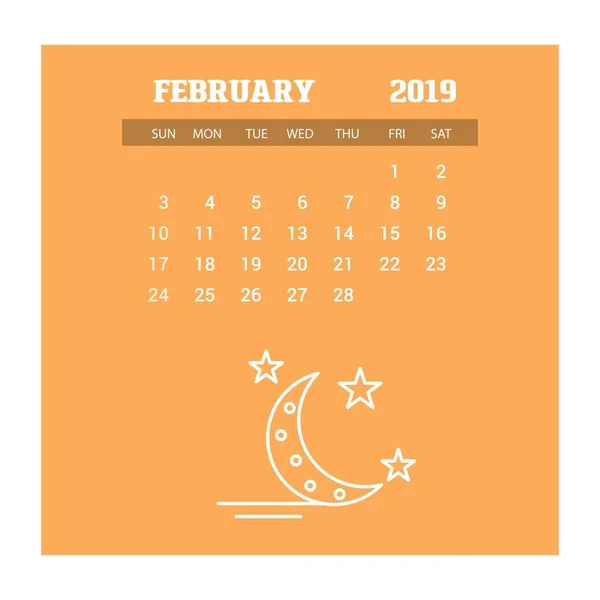 2019 Feliz Ano Novo Fevereiro Calendário Modelo Fundo Natal — Vetor de Stock