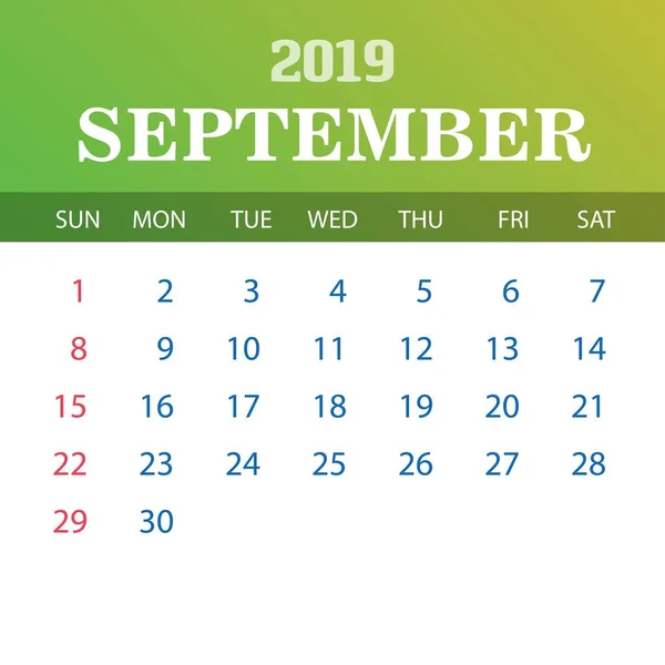 Πρότυπο Ημερολόγιο 2019 Σεπτέμβριος — Διανυσματικό Αρχείο